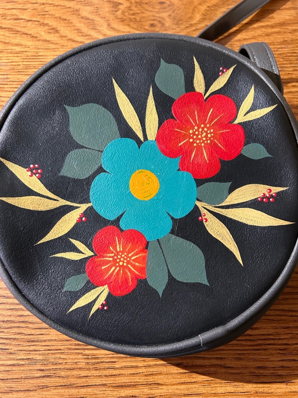 Wild Fable Black Small Round Floral Crossbody Bag, Zip Closure, Adjustable Strap